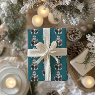 Vintage Santa Claus Teal Wrapping Paper