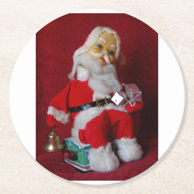 Vintage Santa Claus Toy Round Paper Coaster (Front)