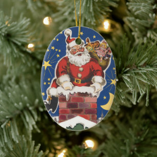 Vintage Santa Claus, Twas Night Before Christmas Ceramic Tree Decoration