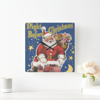 Vintage Santa Claus, Twas Night Before Christmas Square Wall Clock
