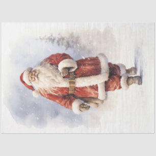 Vintage Santa Claus walking in snowy forest Tissue Paper