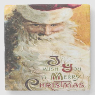 Vintage Santa Claus Wishes Merry Christmas Stone Coaster