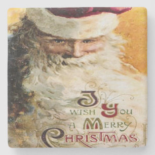 Vintage Santa Claus Wishes Merry Christmas Stone Coaster