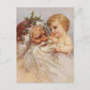 Vintage Santa Claus With Baby Holiday Postcard