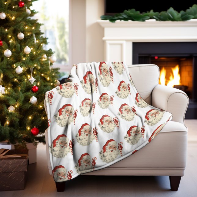 Vintage Santa Claus with Candy Cane. Fleece Blanket (Creator Uploaded)