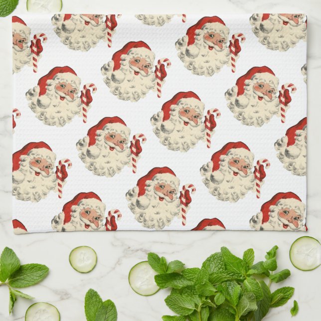 Vintage Santa Claus with Candy Cane. Tea Towel (Folded)