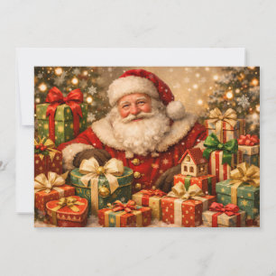 Vintage Santa Claus with Christmas Presents Holiday Card