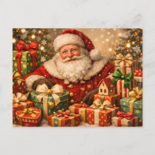 Vintage Santa Claus with Christmas Presents Holiday Postcard