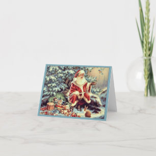 Vintage Santa Claus with Forest Animals Holiday Card