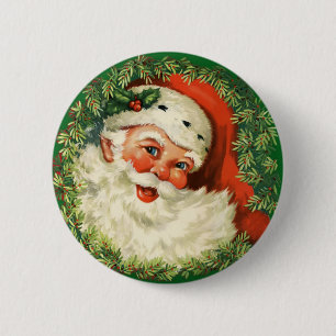 Vintage Santa Claus with Pine Wreath 6 Cm Round Badge