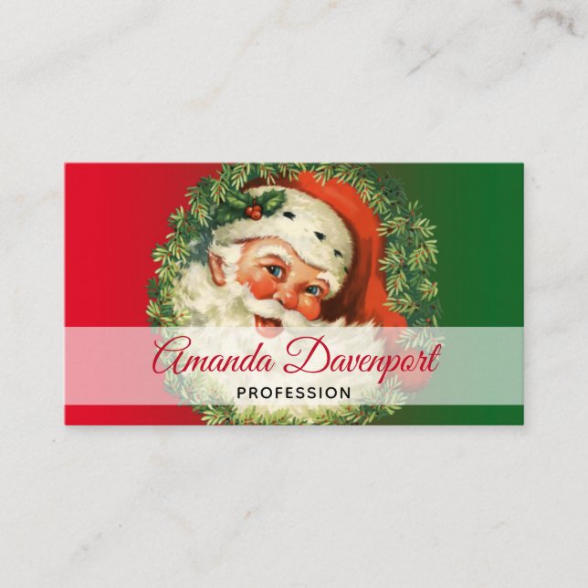 Vintage Santa Claus with Pine Wreath Business Card (Front)