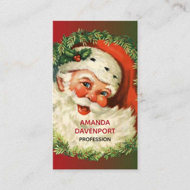 Vintage Santa Claus with Pine Wreath Business Card (Front)