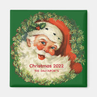 Vintage Santa Claus with Pine Wreath Christmas