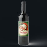Vintage Santa Claus with Pine Wreath Christmas Wine Label<br><div class="desc">Wine bottle labels with a retro image featuring a smiling happy Santa Claus surrounded by a pine wreath with a sprig of holly in his cap.</div>
