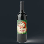 Vintage Santa Claus with Pine Wreath Christmas Wine Label<br><div class="desc">Wine bottle labels with a retro image featuring a smiling happy Santa Claus surrounded by a pine wreath with a sprig of holly in his cap.</div>