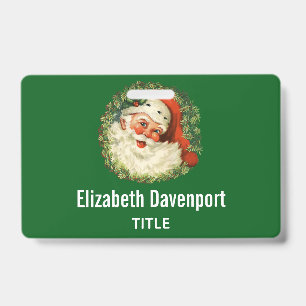 Vintage Santa Claus with Pine Wreath ID Badge