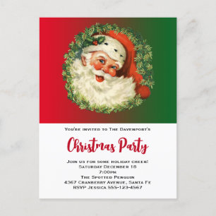 Vintage Santa Claus with Pine Wreath Invitation Postcard
