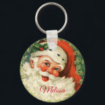 Vintage Santa Claus with Pine Wreath Key Ring<br><div class="desc">A key chain with a retro image featuring a smiling happy Santa Claus surrounded by a pine wreath with a sprig of holly in his cap.</div>