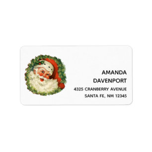 Vintage Santa Claus with Pine Wreath Label