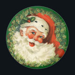 Vintage Santa Claus with Pine Wreath Magnet<br><div class="desc">A magnet with a retro image featuring a smiling happy Santa Claus surrounded by a pine wreath with a sprig of holly in his cap.</div>