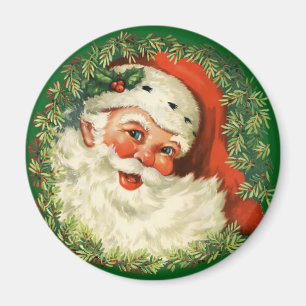 Vintage Santa Claus with Pine Wreath Magnet