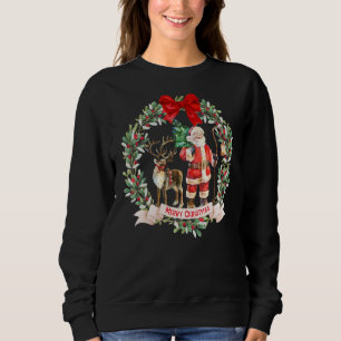 Vintage Santa Claus With Reindeer Red Green Aesthe Sweatshirt