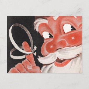 Vintage Santa Claus with Reminder String on Finger Holiday Postcard