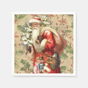 Vintage Santa Claus with Toys and Christmas Tree Napkin