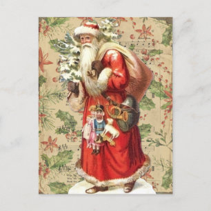 Vintage Santa Claus with Toys and Christmas Tree Postcard