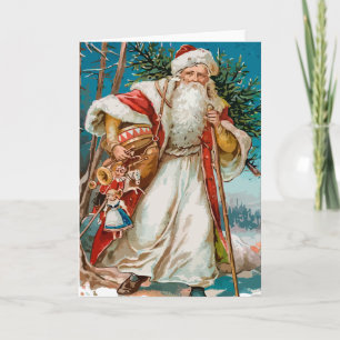 Vintage Santa Claus with toys Holiday Card