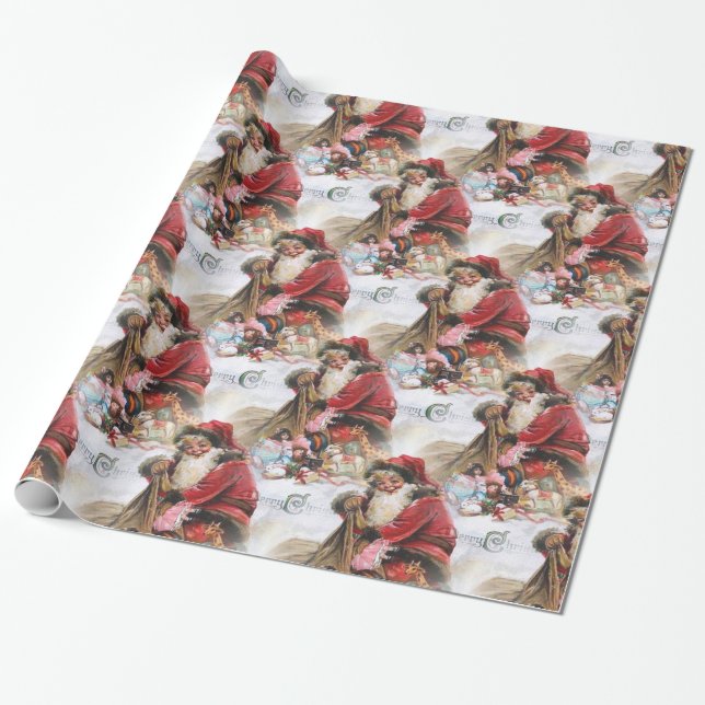 Vintage Santa Claus Wrapping Paper (Unrolled)