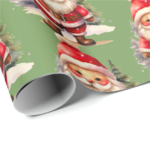 Vintage Santa Claus Wrapping Paper - Green