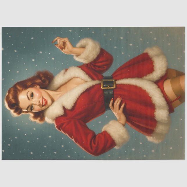 Vintage Santa Coat Christmas Holiday Pinup Tissue Paper (Front)