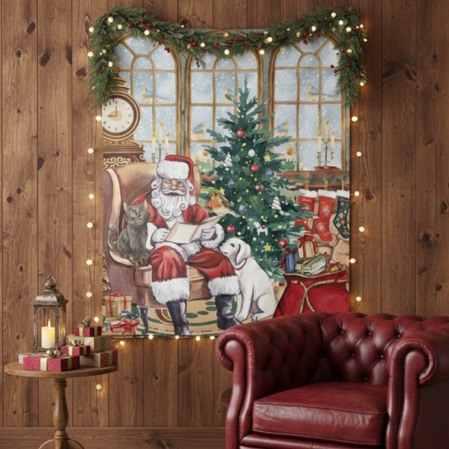 Vintage Santa Cozy Christmas Animals Backdrop Tapestry (Creator Uploaded)