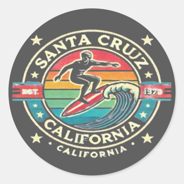 Vintage Santa Cruz Surf Vibes Classic Round Sticker (Front)