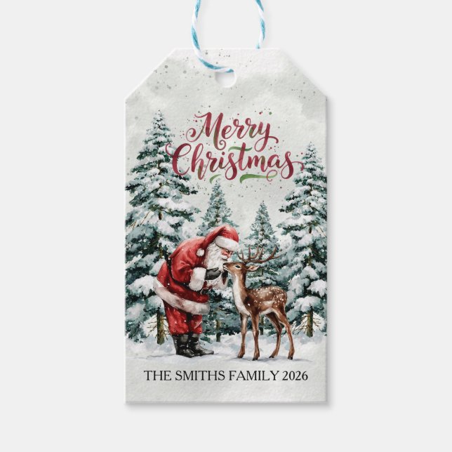 Vintage Santa & Deer Christmas Gift Tags (Front)