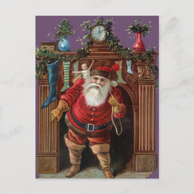 Vintage Santa Delivering Toys Holiday Postcard (Front)