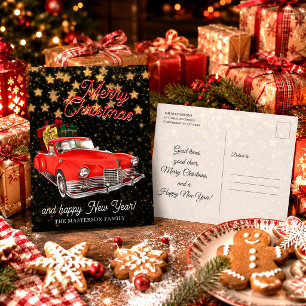 Vintage Santa Delivery Car Christmas Greetings Postcard