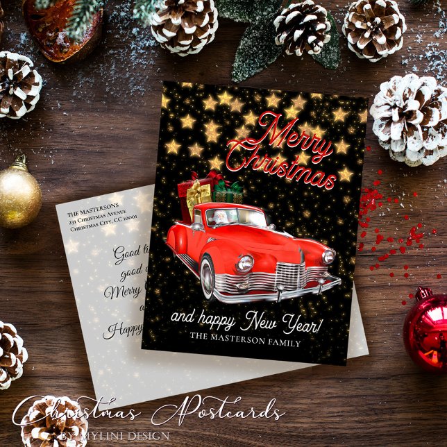 Vintage Santa Delivery Car Christmas Greetings Postcard (Creator Uploaded)
