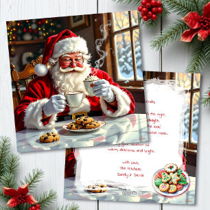 Vintage Santa eating Cookies Sweet Personalized Holiday Card