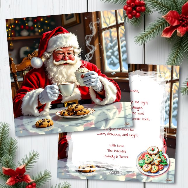Vintage Santa eating Cookies | Sweet Personalized Holiday Card (Creator Uploaded)