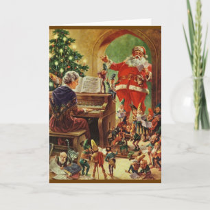Vintage Santa, Elves and Gnames Christmas Card