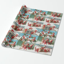 Vintage Santa Elves Christmas Illustration Pattern