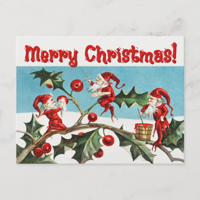 Vintage Santa Elves Holiday Postcard (Front)