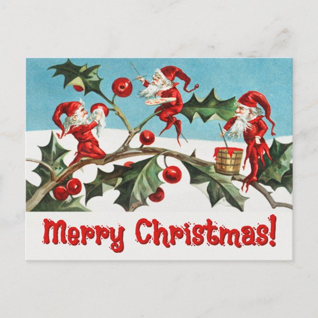 Vintage Santa Elves Holiday Postcard (Front)
