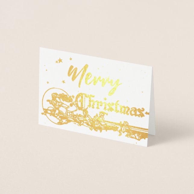 Vintage Santa & Elves Merry Christmas  Foil Card (Front)