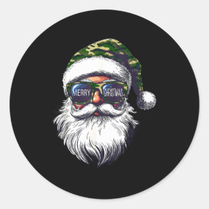 Vintage Santa Face Camouflage Christmas Xmas Camo Classic Round Sticker