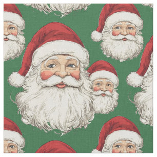 Vintage Santa Face Green  Fabric