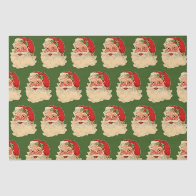 Vintage Santa Face Green  Tissue Paper (Front)