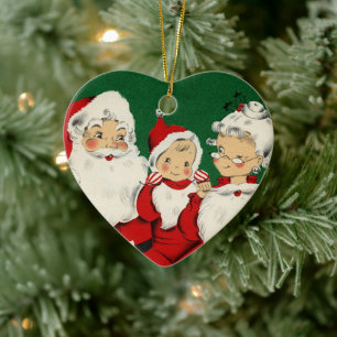 Vintage Santa Family Christmas Ceramic Tree Decoration